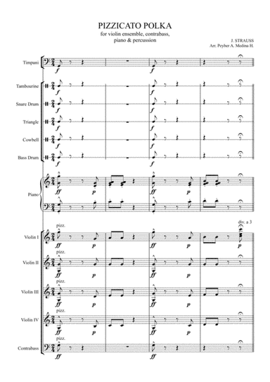 PIZZICATO POLKA by Johann Strauss for 4 violins ensemble (arr. Peyber A. Medina H.)