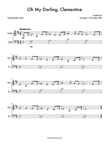 Oh My Darling, Clementine (Easy Violin/Cello Duet) (arr. Christopher Bell)