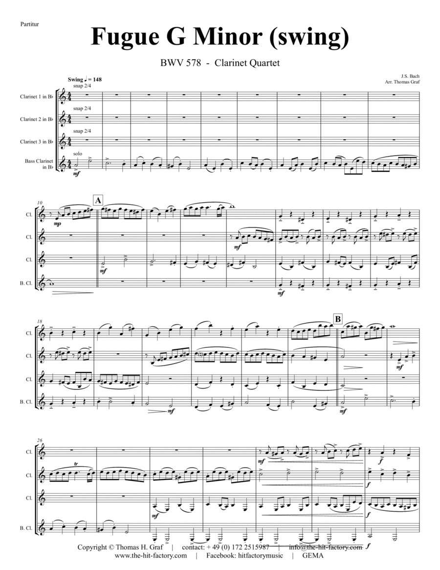 Fugue G Minor - (the 'little') - BWV 578 - Swing - Clarinet Quartet (arr. Thomas Graf)
