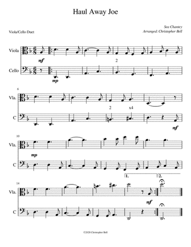 Haul Away Joe (Easy Viola/Cello Duet) (arr. Christopher Bell)