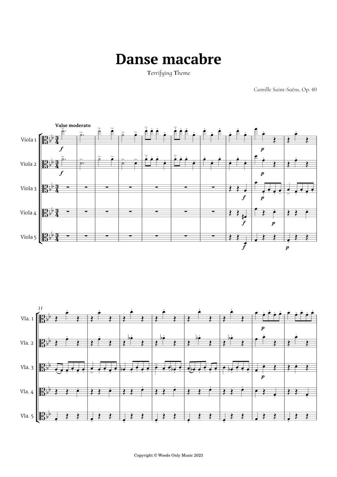 Danse Macabre by Camille Saint-Saens for Viola Quintet (arr. Ander)