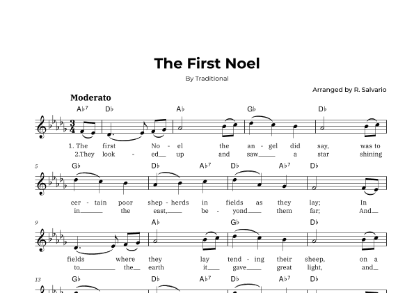 The First Noel (Key of D-Flat Major) (arr. R. Salvario)