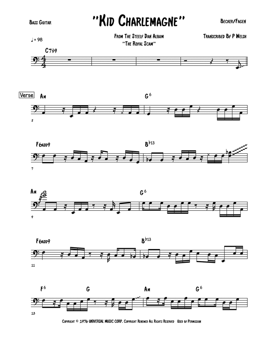 Kid Charlemagne (arr. P Welsh)