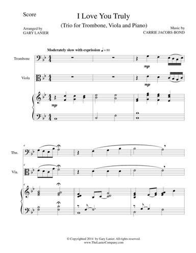 I LOVE YOU TRULY (Trio – Trombone, Viola, and Piano with Score and Parts) (arr. Gary Lanier)