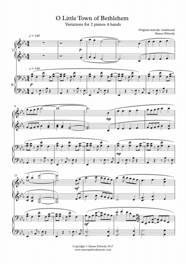 O Little Town of Bethlehem, fun Christmas Carol Variations for 2 pianos by Simon Peberdy (arr. Simon Peberdy)