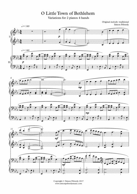 O Little Town of Bethlehem, fun Christmas Carol Variations for 2 pianos by Simon Peberdy (arr. Simon Peberdy)