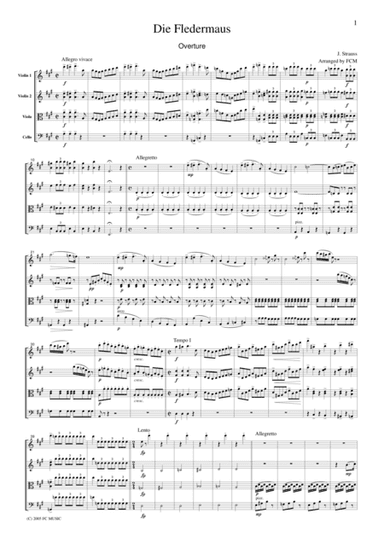 J.Strauss  Die Fledermaus (The Bat) Overture, for string quartet, CS107 (arr. FCMUSIC)