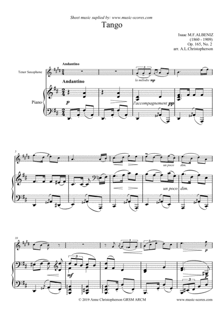 Tango - Tenor Sax and Piano (arr. Anne L Christopherson GRSM ARCM)