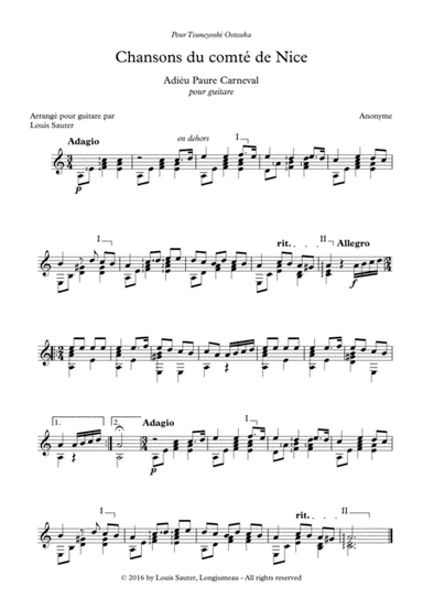 Adiéu Paure Carneval (Farewell, Poor Carnival) (arr. Louis Sauter)