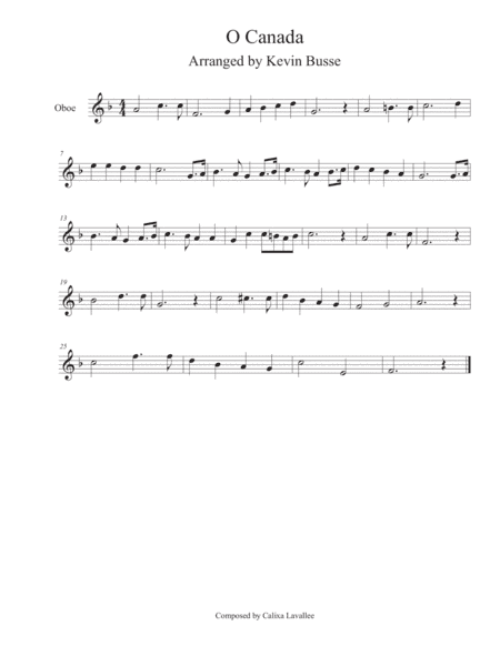 O Canada - Oboe (arr. Kevin Busse)
