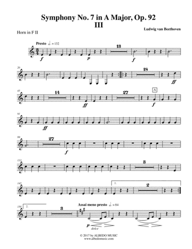 Beethoven Symphony No. 7, Movement III - Horn in F 2 (Transposed Part), Op. 92 (arr. Doug Clyde)