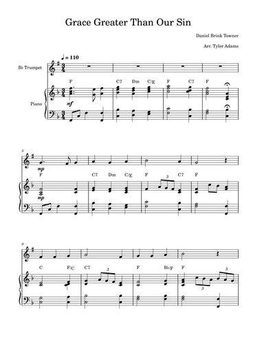 Grace Greater Than Our Sin (Trumpet Solo with Piano) (arr. Tyler Adams)