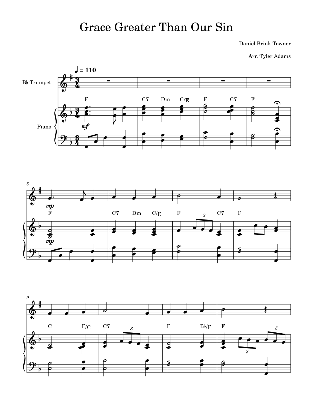 Grace Greater Than Our Sin (Trumpet Solo with Piano) (arr. Tyler Adams)