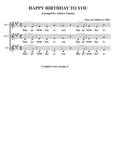 Happy Birthday To You A Cappella SSA (arr. Andrew Emmet)