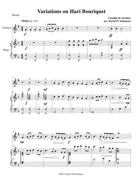 Variations on J'attends secours for clarinet and harp (arr. David Warin Solomons)