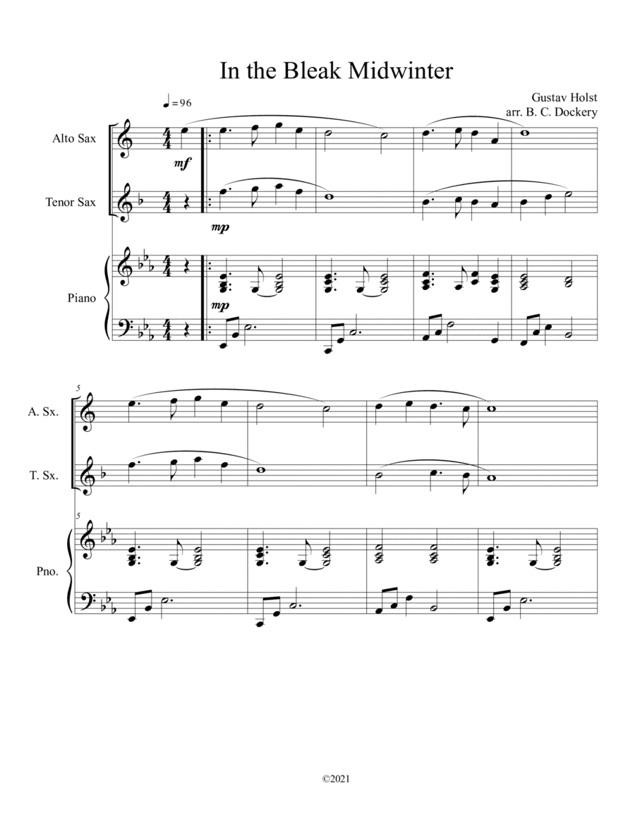 In the Bleak Midwinter (Alto and Tenor Sax Duet with Piano Accompaniment) (arr. B. C. Dockery)