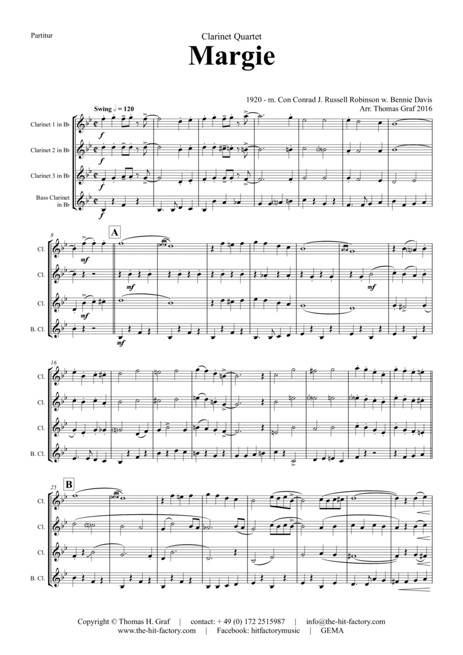 Margie - Dixieland Classic - Clarinet Quartet (arr. Thomas Graf)