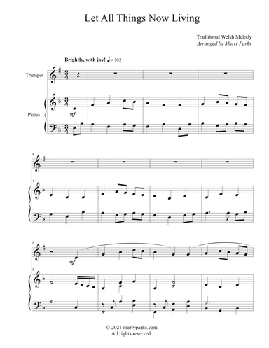 Let All Things Now Living (Trumpet-Piano) (arr. Marty Parks)