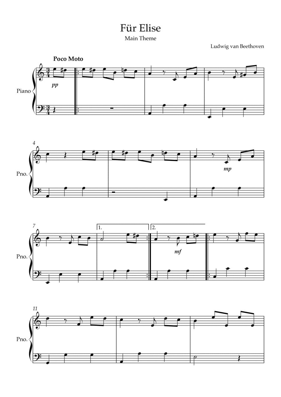 Für Elise (Main Theme) - Easy Piano (arr. Karen Gueiros)