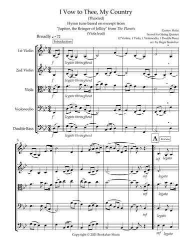 I Vow to Thee, My Country (Thaxted) (Bb) (String Quintet - 2 Violins, 1 Viola, 1 Cello, 1 Bass) (Vio (arr. Regis Bookshar)