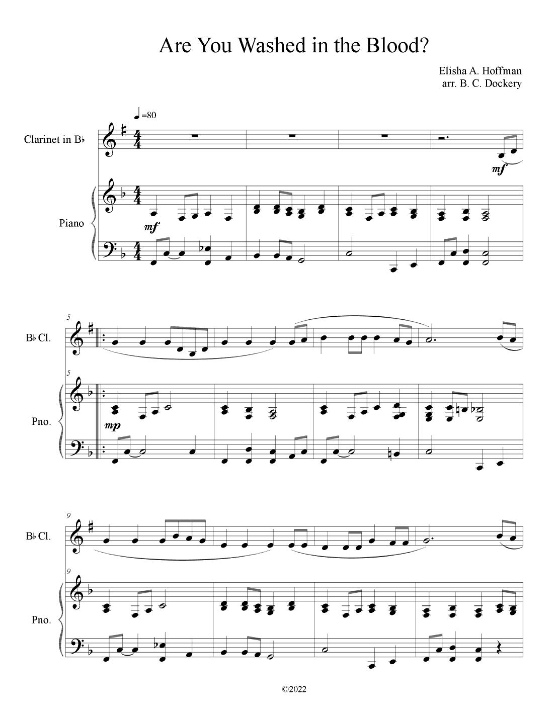 Are You Washed in the Blood? (Clarinet Solo with Piano Accompaniment) (arr. B. C. Dockery)