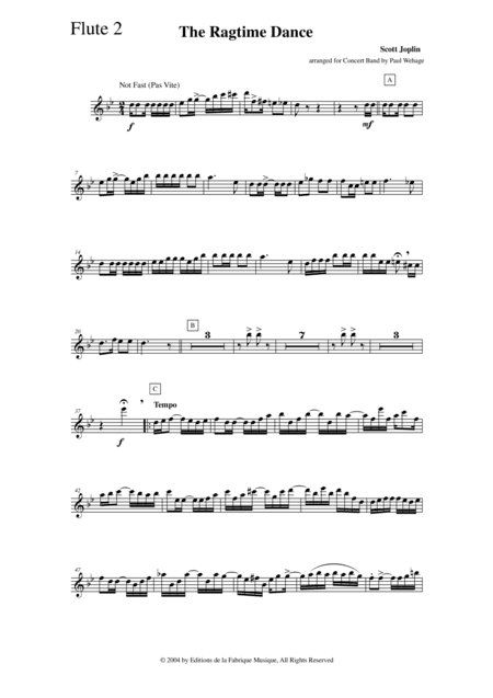 Scott Joplin:  The Ragtime Dance, arranged for concert band by Paul Wehage: flute 2 part (arr. Paul Wehage)