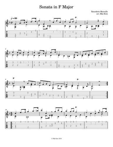 Benedetto Marcello Sonata in F Major for Solo Guitar (arr. Mat Kim)