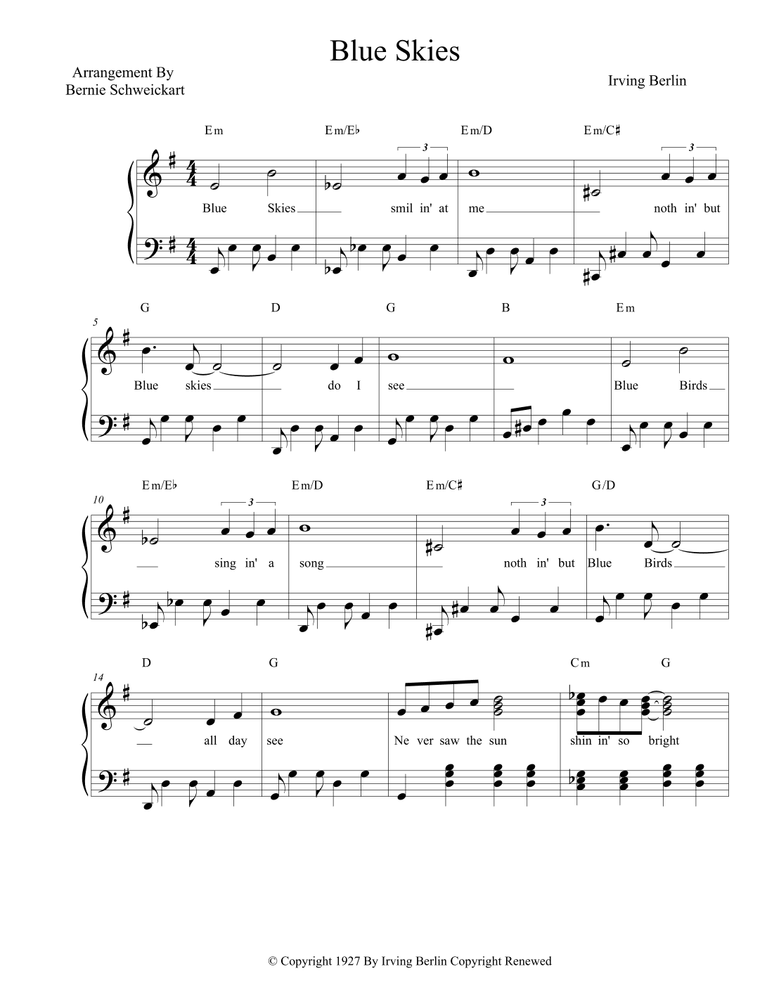 Blue Skies (arr. Bernie Schweickart)