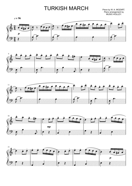 Mozart - Turkish March (easy piano sheet) (arr. Music-holley)