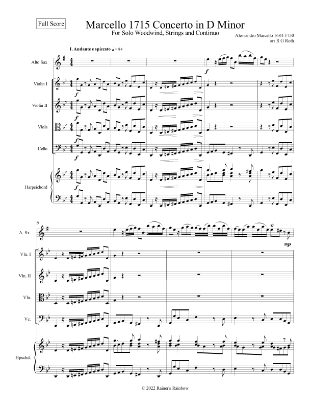 Marcello Oboe Concerto in G Minor for Alto Saxophone (arr. R G Roth)