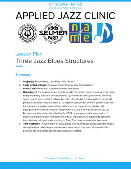 Jazz Blues Lesson Plan with Score and Parts