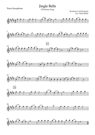 Jingle Bells (Christmas Song) for Tenor Saxophone Solo (arr. Fabio Britto)