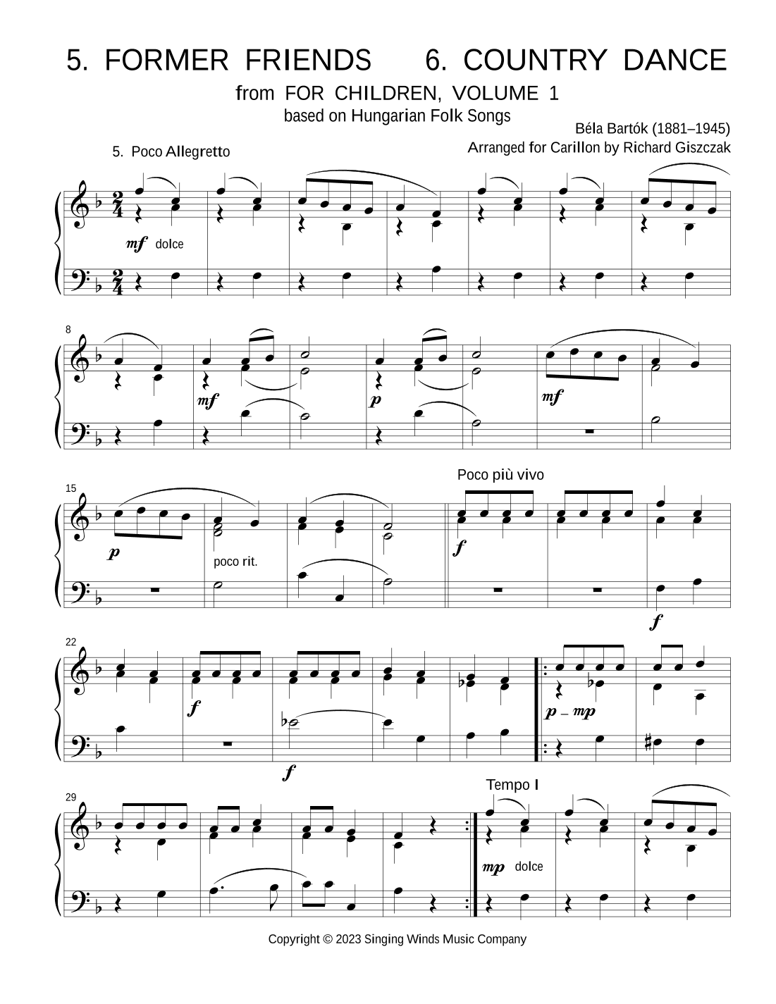 For Children, Volume 1: 5. Former Friends, 6. Country Dance (arr. Richard Giszczak)