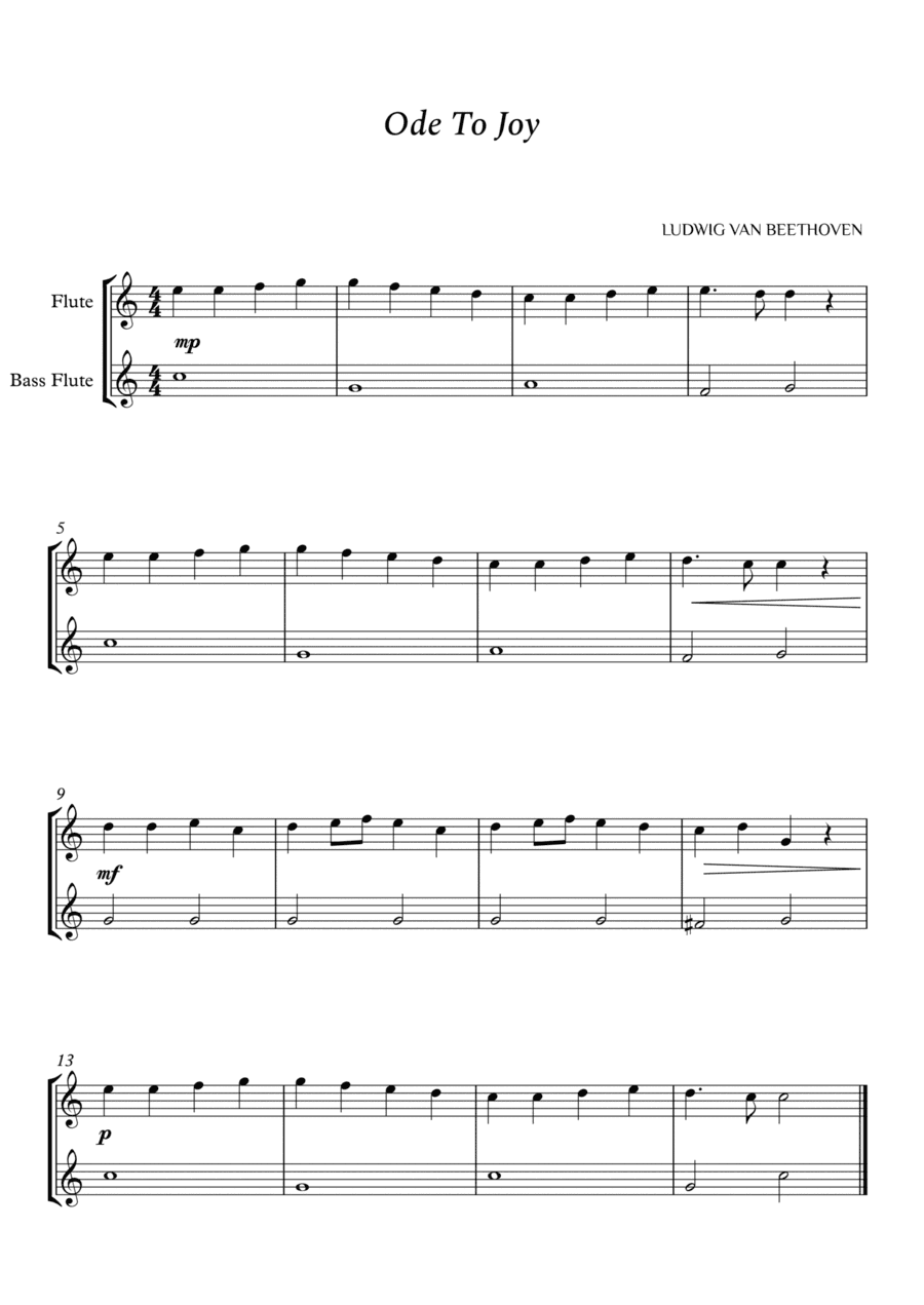 Beethoven - Ode to Joy for Flute and Bass Flute (Easy) (arr. Cássio Silva Chaves)