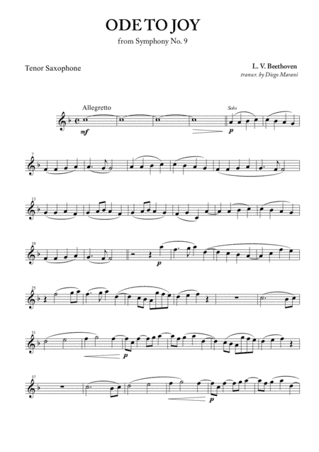 Ode To Joy (from Symphony No. 9) for Saxophone Quartet (arr. Diego Marani)