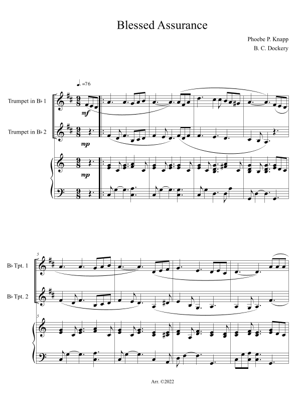Blessed Assurance (Trumpet Duet with Piano Accompaniment) (arr. B. C. Dockery)
