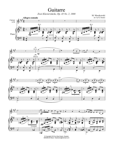 Guitarre Op. 45 No. 2 for clarinet in Bb and piano (arr. Amadeus Music)