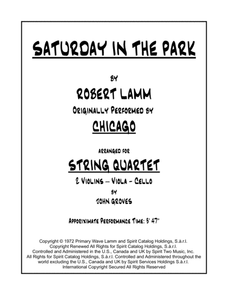 Saturday In The Park (arr. John Groves)