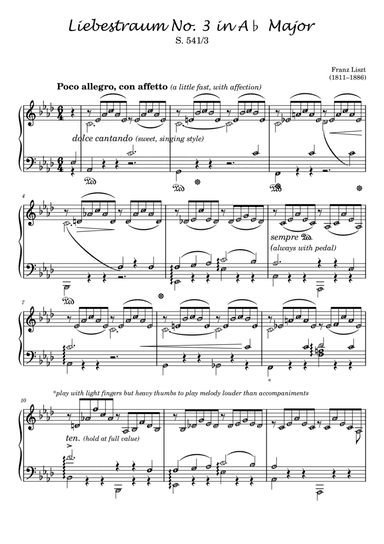 Liebestraum No. 3 in A flat major with note names & meanings - Self Learning Series (arr. Published Harmony Valarie)