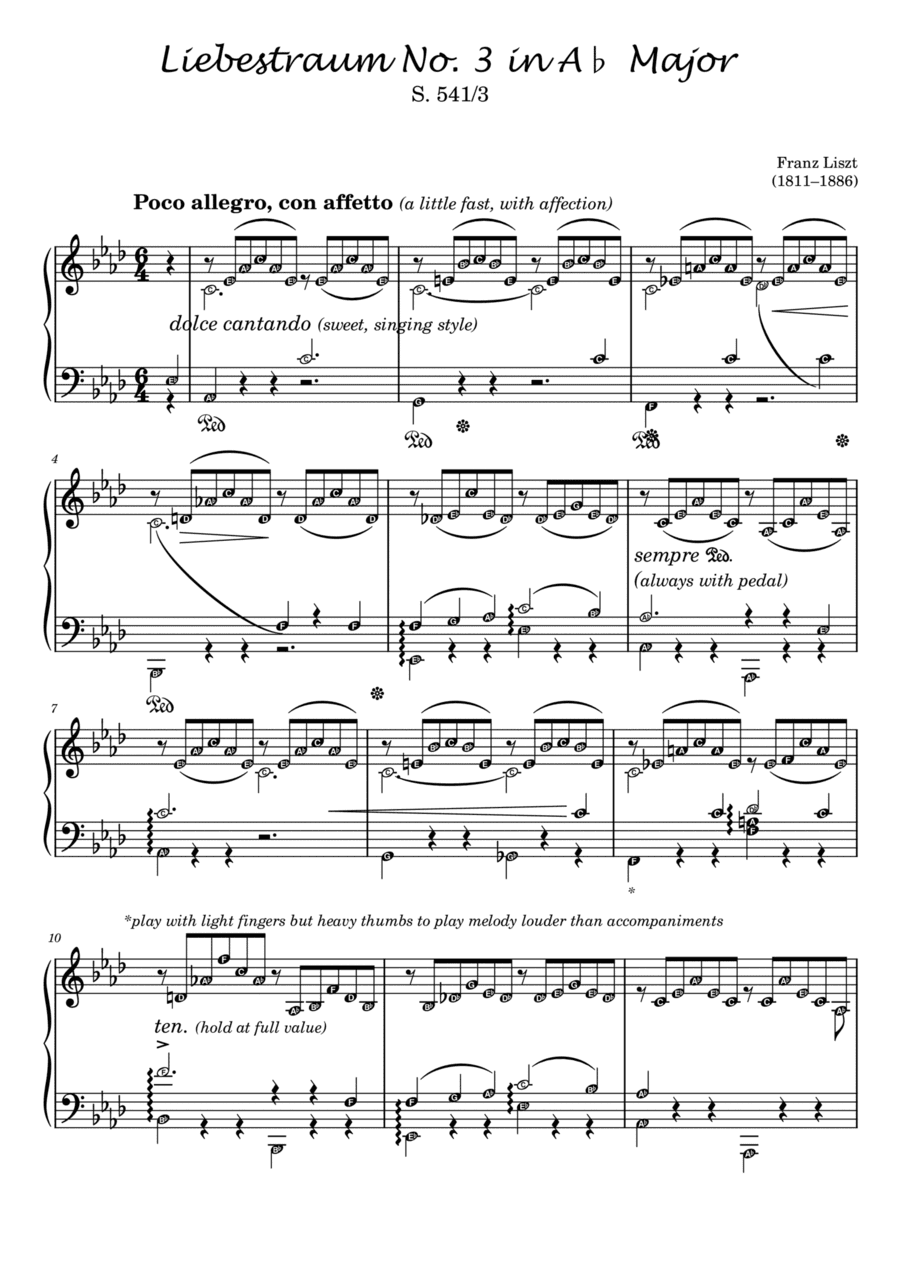 Liebestraum No. 3 in A flat major with note names & meanings - Self Learning Series (arr. Published Harmony Valarie)