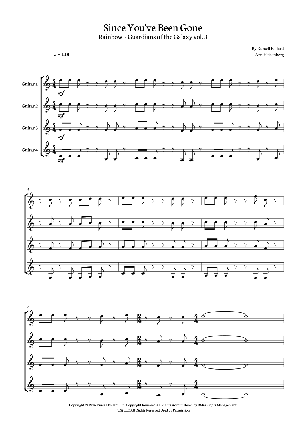 Since You've Been Gone (arr. Heisenberg)