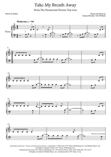 Take My Breath Away (love Theme) (arr. Warren & Debby)