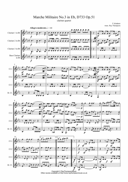 Schubert: Marche Militaire Op.51 No.3 in Eb, D733 - clarinet quartet (arr. Ray Thompson)