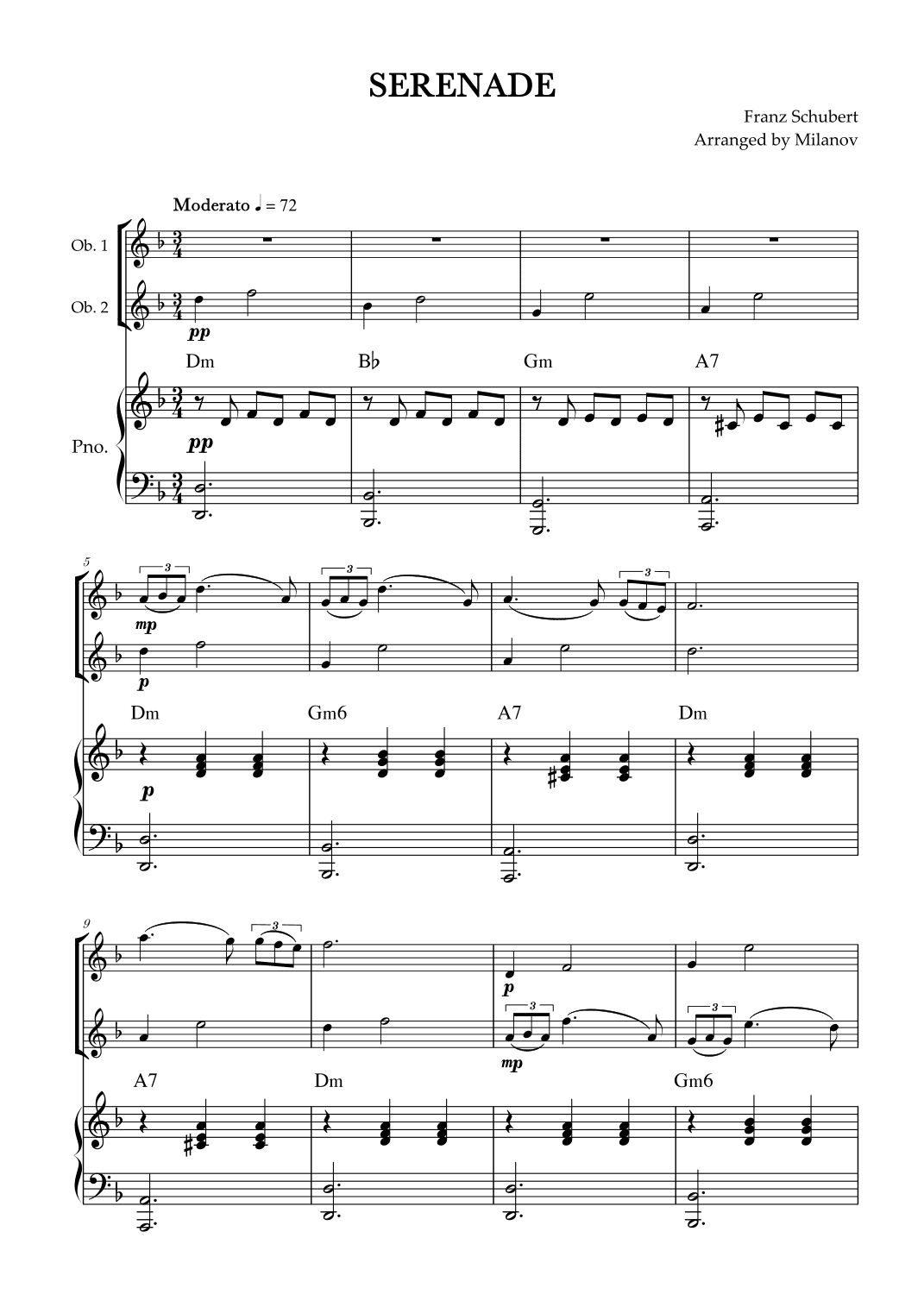 Serenade | Schubert | Oboe duet and piano | Chords (arr. Milanov)