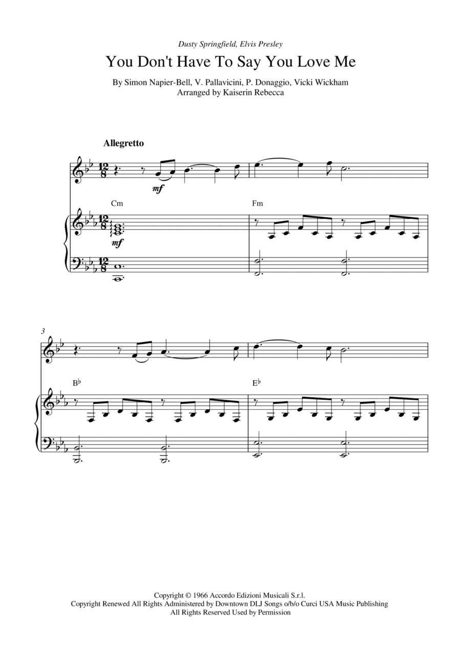 You Don't Have To Say You Love Me (arr. Kaiserin Rebecca)