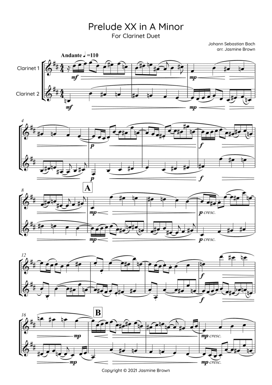 Prelude XX in A Minor - Clarinet Duet (arr. Jasmine Brown)