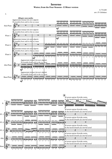 Winter, Inverno, from the Vivaldi world famous Four Seasons. 1st movement for flute sextet or flute (arr. Frederic Colledani)