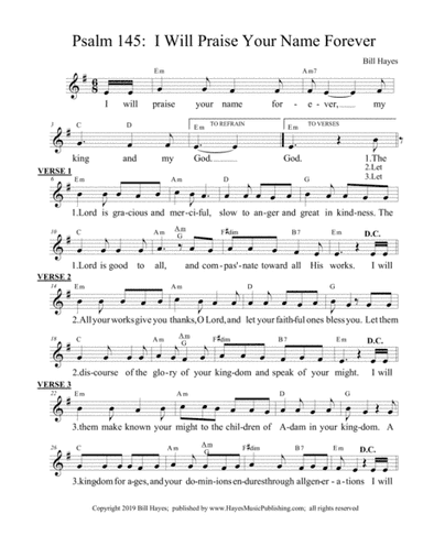 Psalm 145:  I Will Praise Your Name Forever (i)