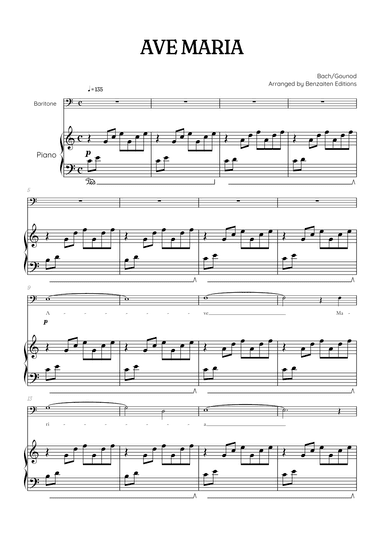 Bach / Gounod Ave Maria in C major • baritone sheet music with piano accompaniment (arr. Benzaiten Editions)