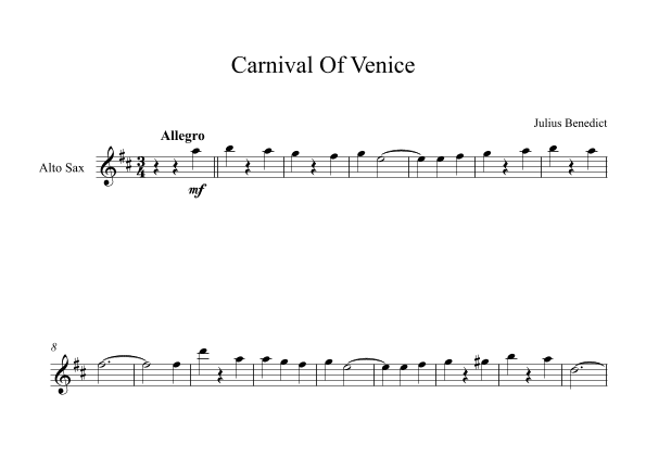 Carnival Of Venice - Julius Benedict (Alto Sax) (arr. Digital Book Music)